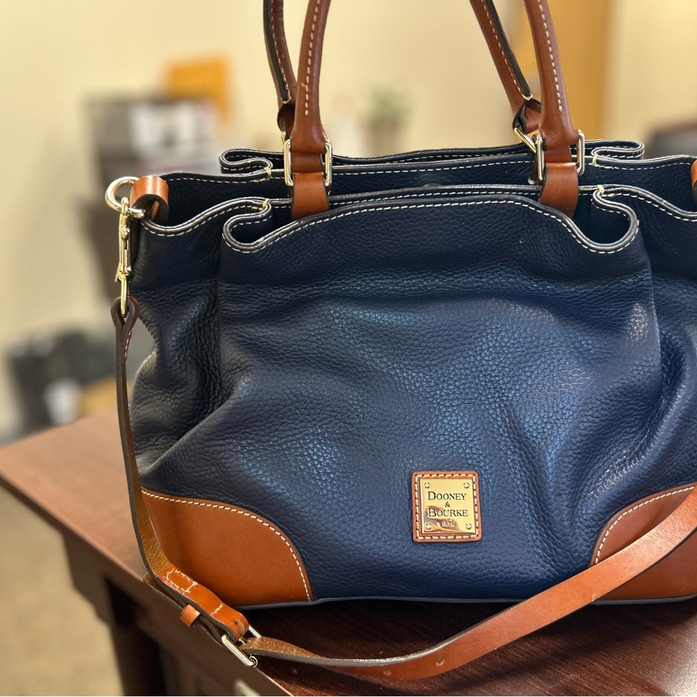 Dooney & Bourke Blue and Tan Satchel with Classic Design - Picture 2 of 10